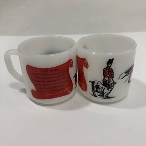 Fire King White and Red Graphic Mugs